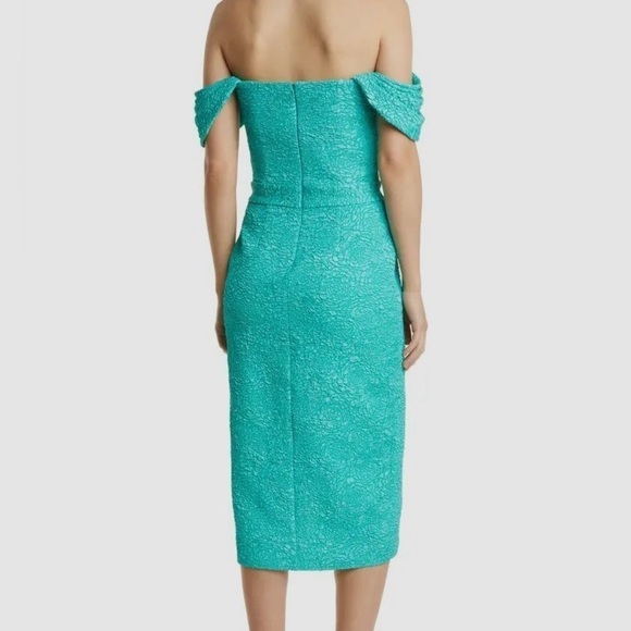 NEW! Tadashi Shoji Audrie Off Shoulder Jacquard Dress 👗 Jasmine Green sz 14 NWT - Picture 8 of 15